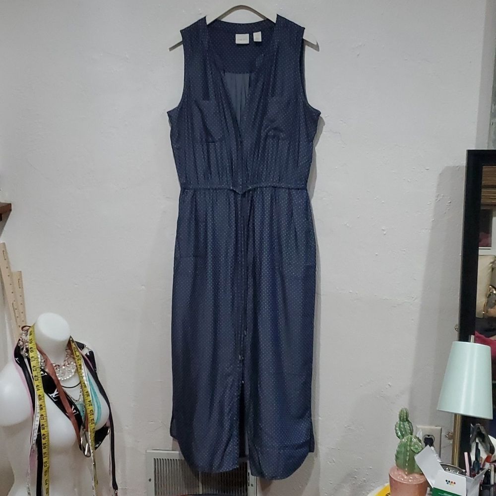 Chico's Navy Dot Sleeveless Maxi Dress